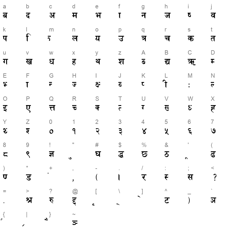 Bishallb Bold Character Map