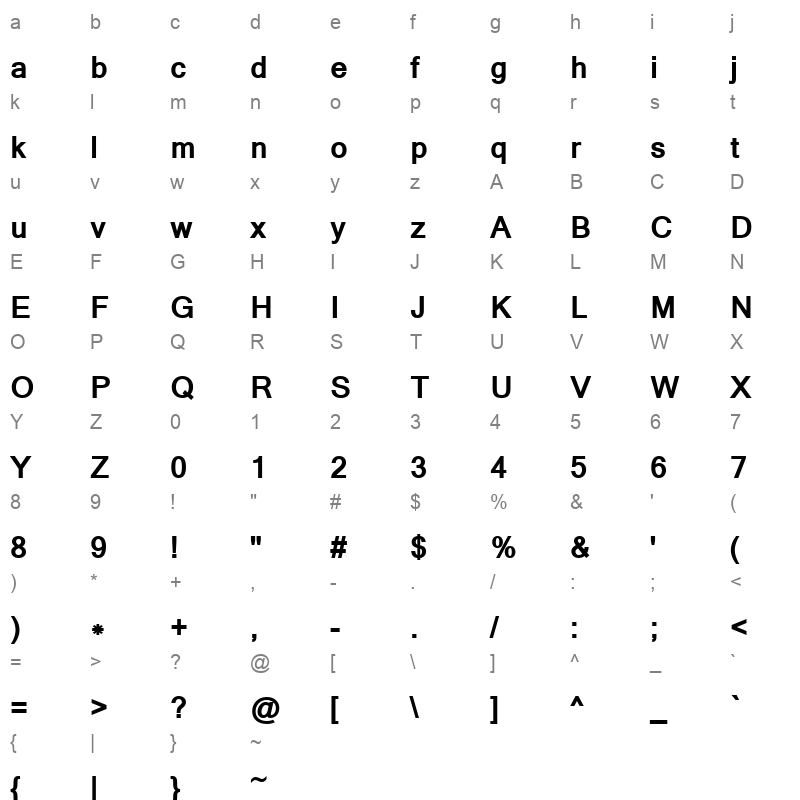 Mangal Bold Character Map