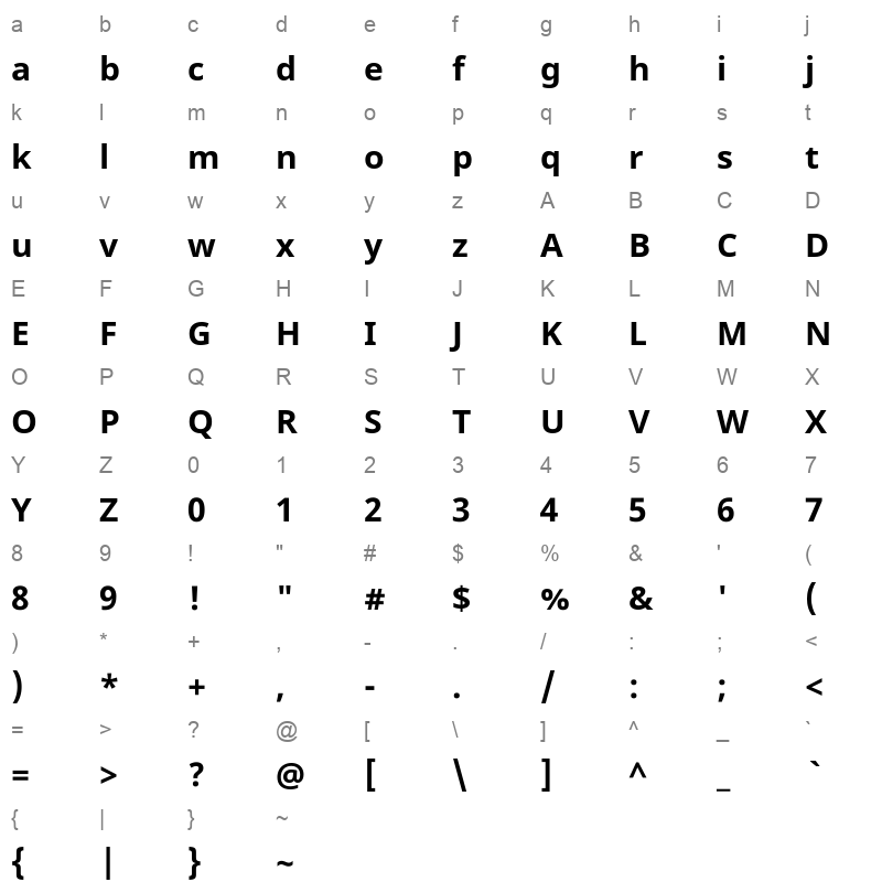 Noto Sans Bold Character Map