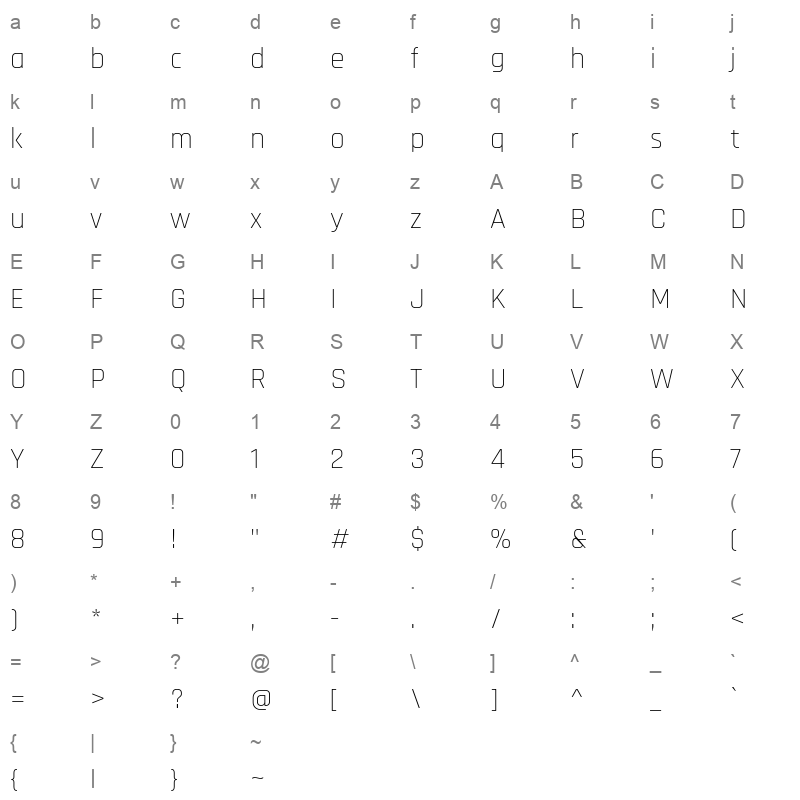 Rajdhani Light Character Map