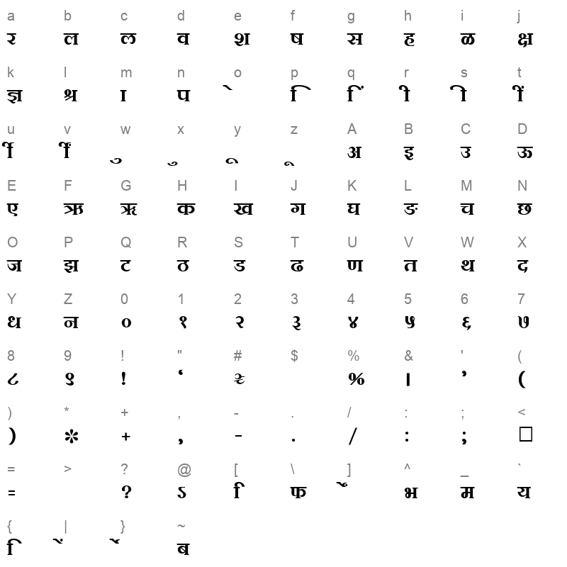 SHREE DEV 0712 Regular Character Map