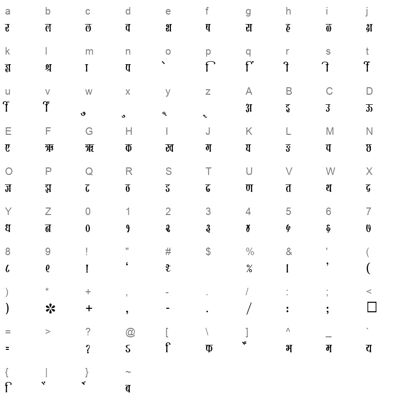 SHREE DEV 0737 Regular Character Map