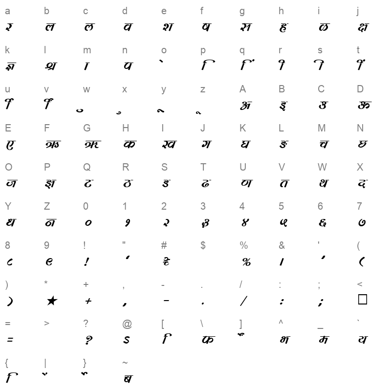 SHREE DEV 0740 Regular Character Map