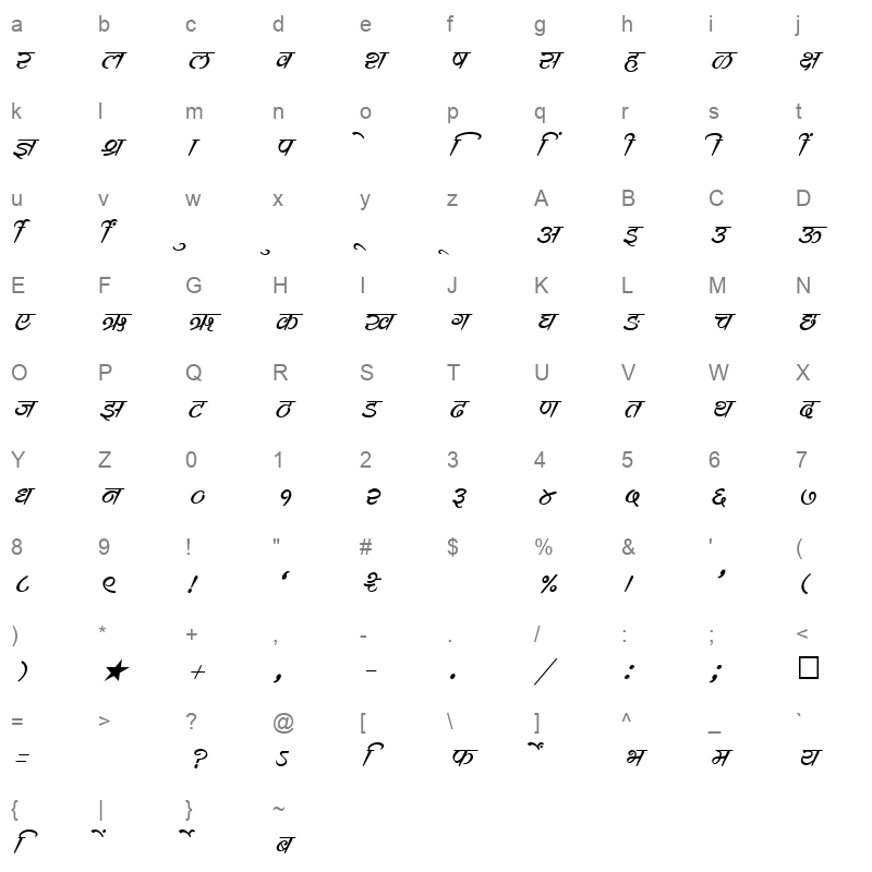 SHREE DEV 0741 Regular Character Map