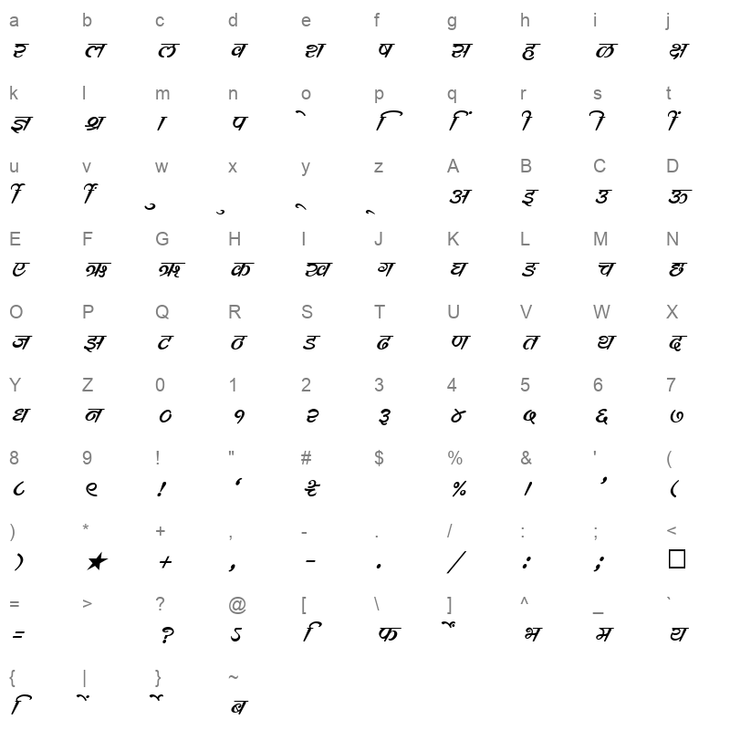 SHREE DEV 0742 Regular Character Map