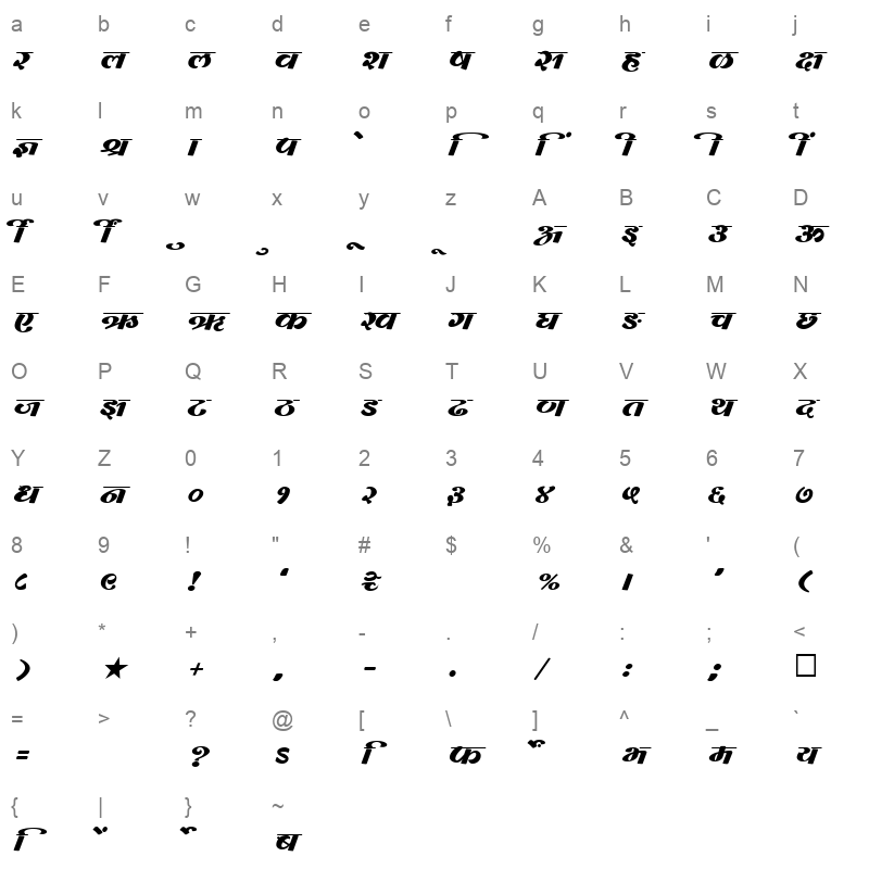SHREE DEV 0970 Regular Character Map