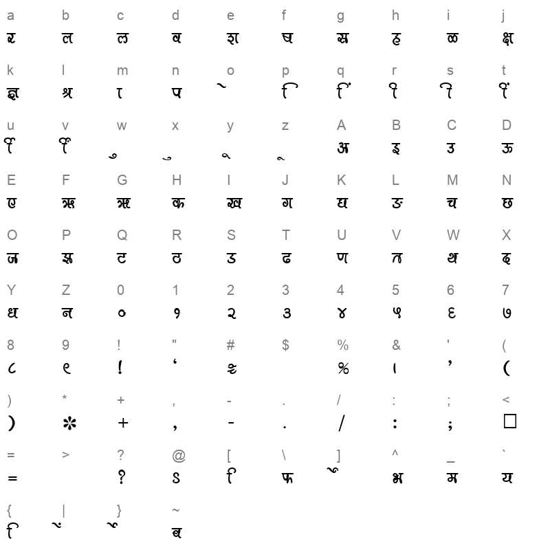 SHREE DEV 0978 Regular Character Map