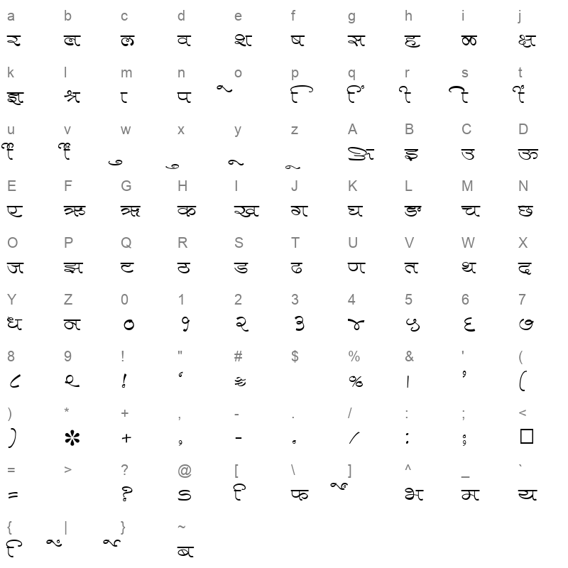 SHREE DEV 0989 Regular Character Map