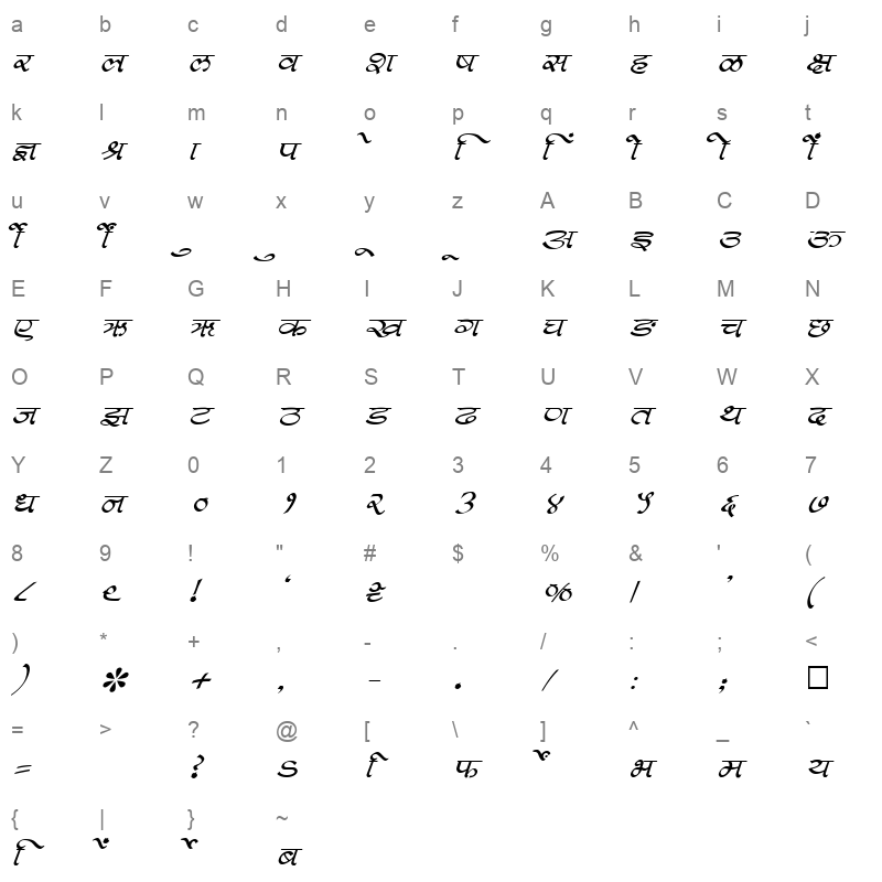 SHREE DEV 0991 Regular Character Map