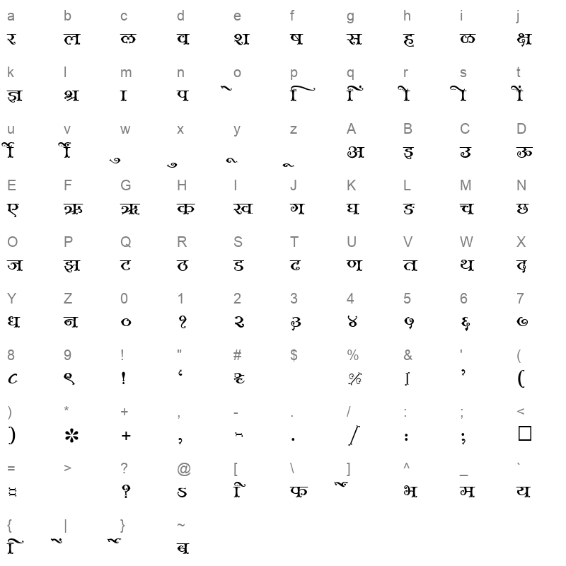 SHREE DEV 0996 Regular Character Map
