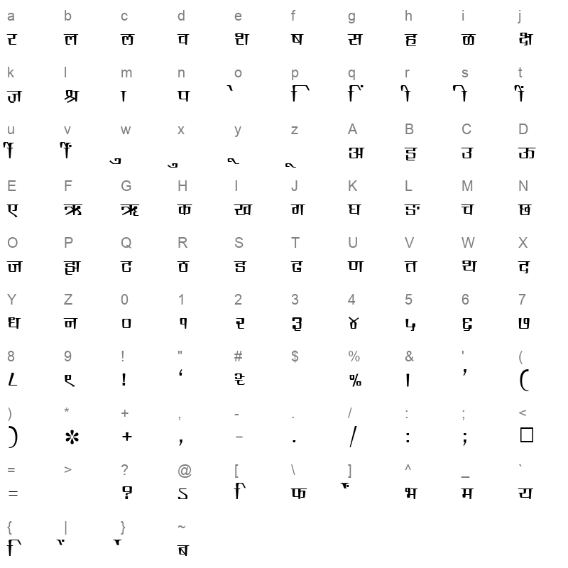 SHREE DEV 0998 Regular Character Map