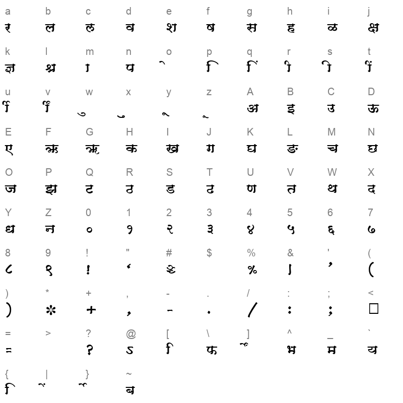 SHREE DEV 1003 Regular Character Map