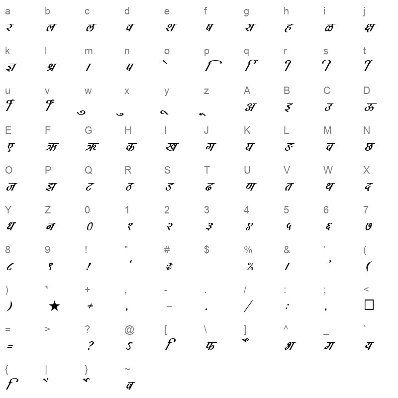 SHREE DEV 1026 Regular Character Map