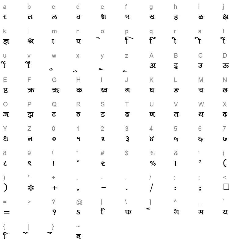 SHREE DEV 1034 Regular Character Map