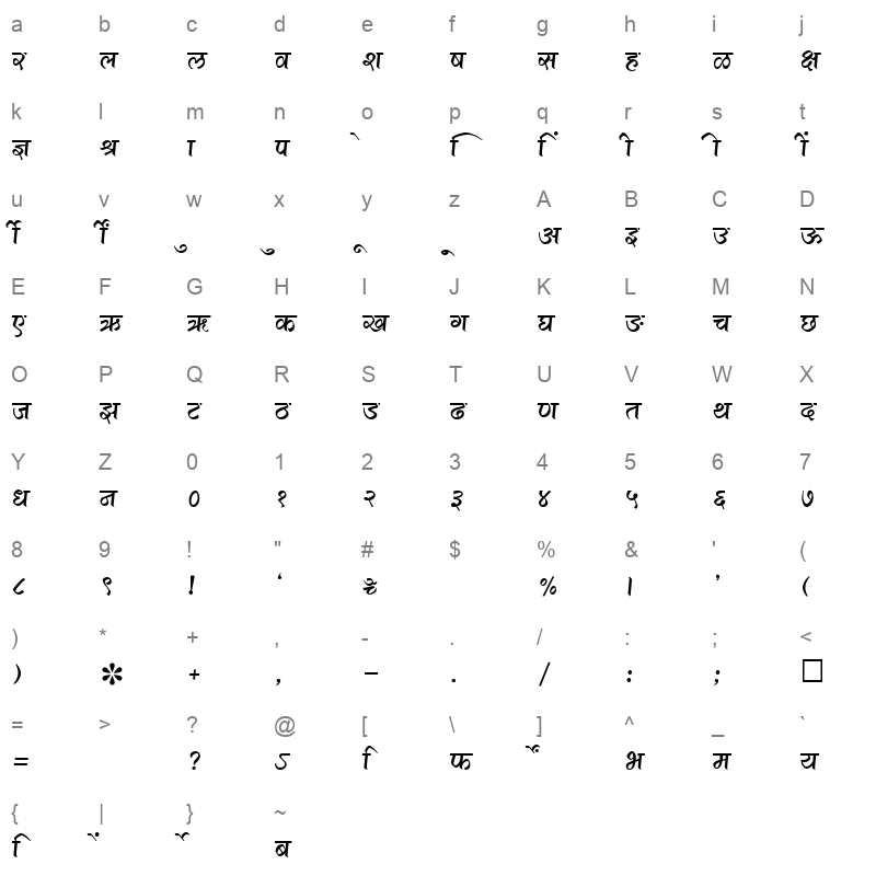 SHREE DEV 1041 Regular Character Map