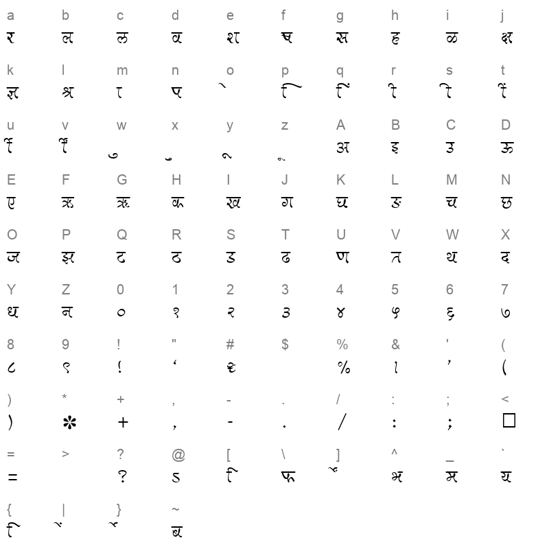 SHREE DEV 1043 Regular Character Map