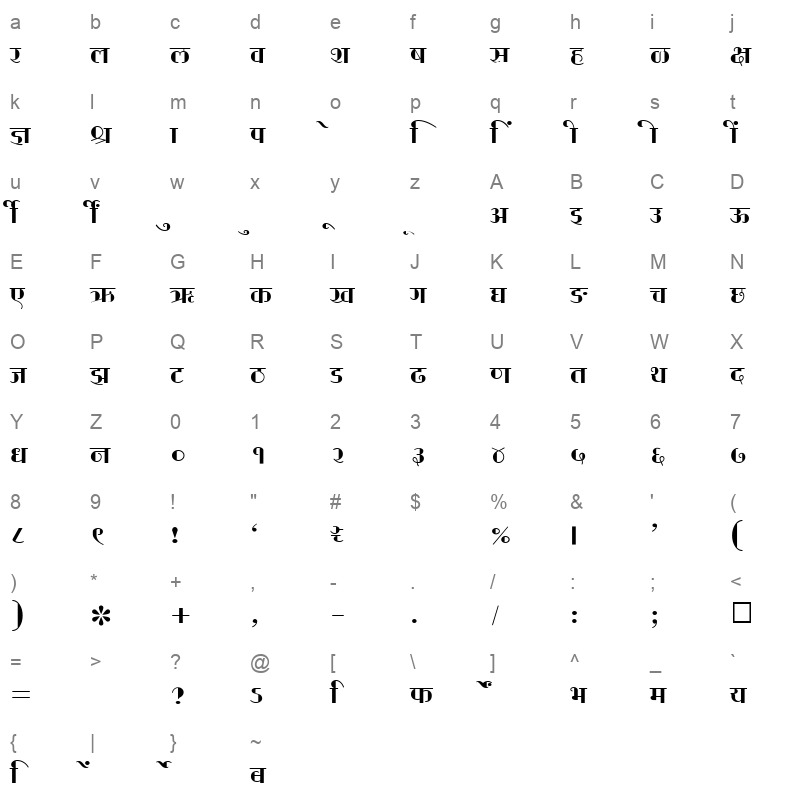 SHREE DEV 1044 Regular Character Map