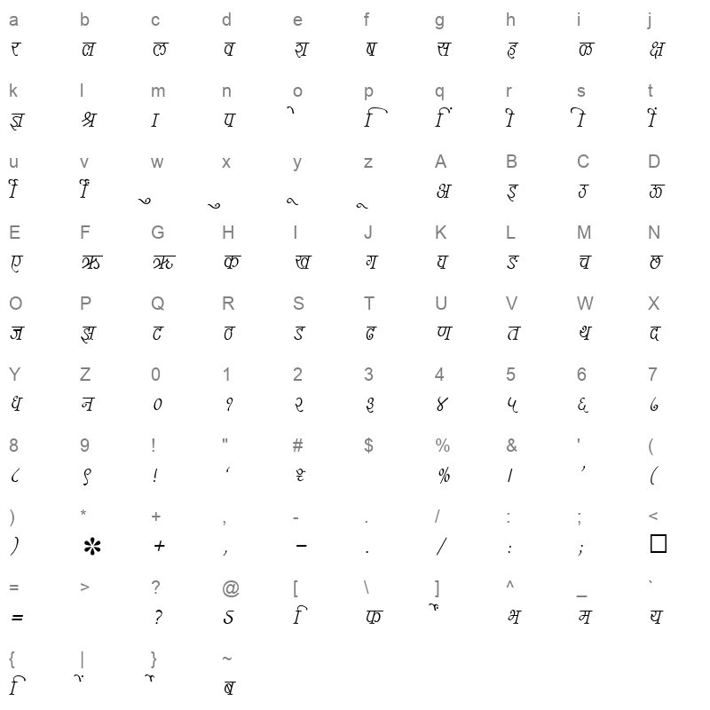 SHREE DEV 1049 Regular Character Map