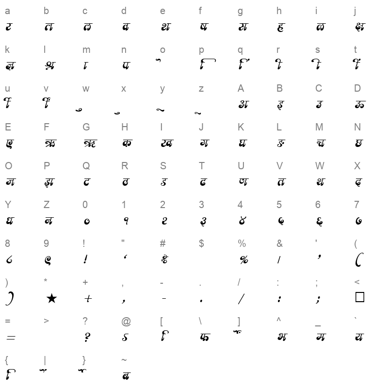 SHREE DEV 1055 Regular Character Map