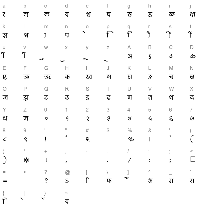 SHREE DEV 1056 Regular Character Map