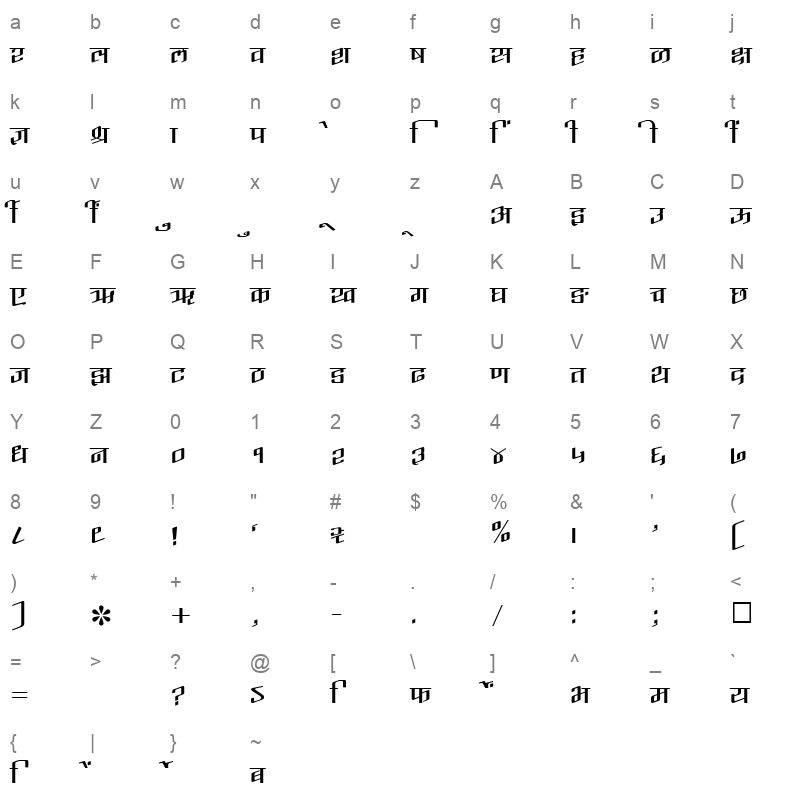 SHREE DEV 1070 Regular Character Map