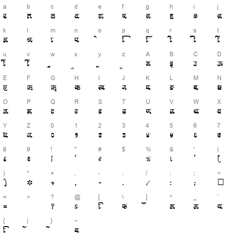 SHREE DEV 1077 Regular Character Map