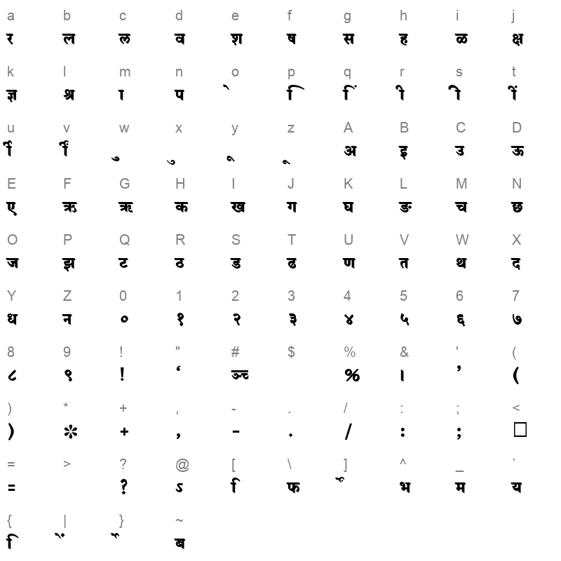 SHREE DEV 1079 Regular Character Map