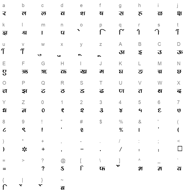 SHREE DEV 1081 Regular Character Map
