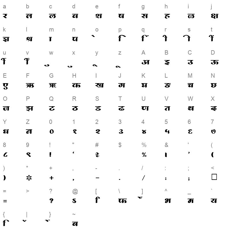 SHREE DEV 1083 Regular Character Map