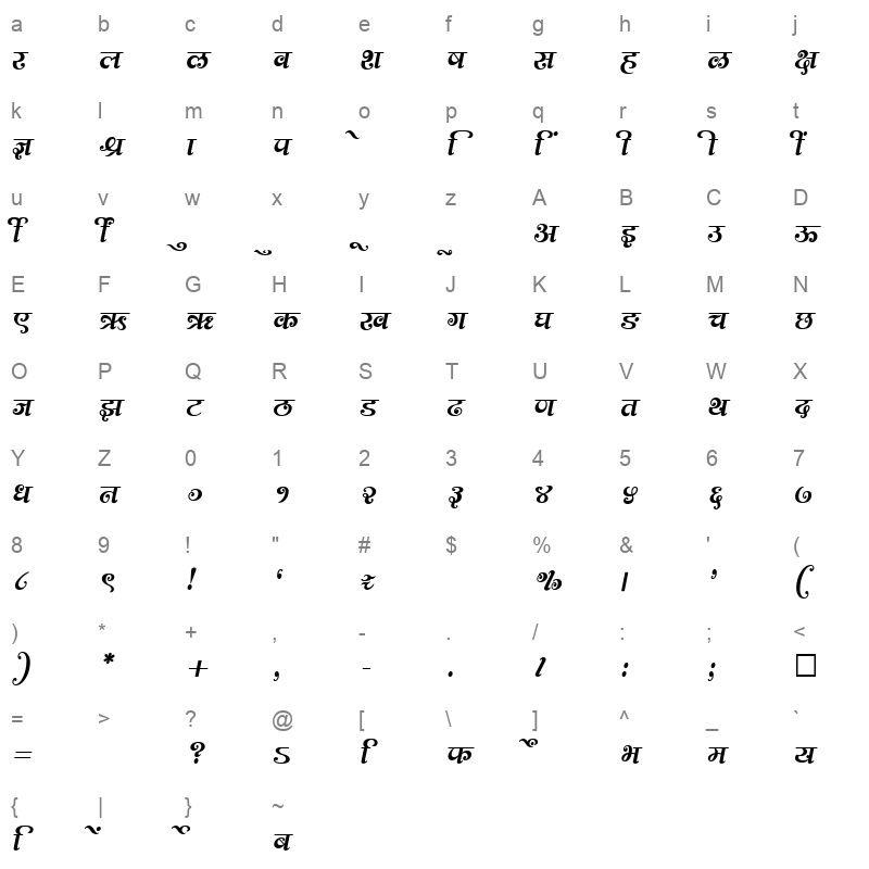 SHREE DEV 1247 Regular Character Map