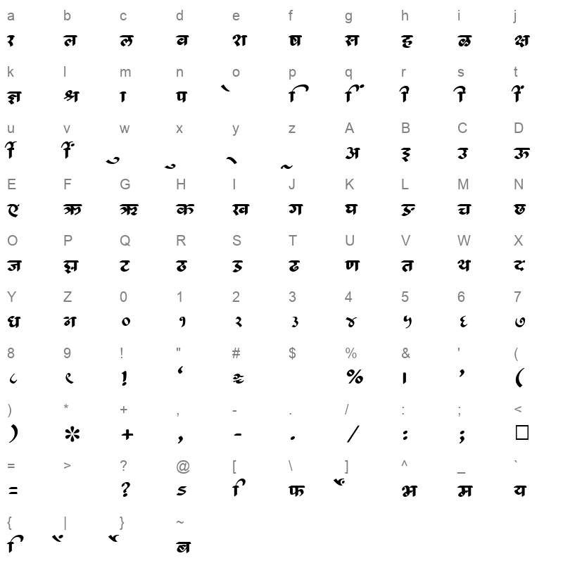 SHREE DEV 1248 Regular Character Map