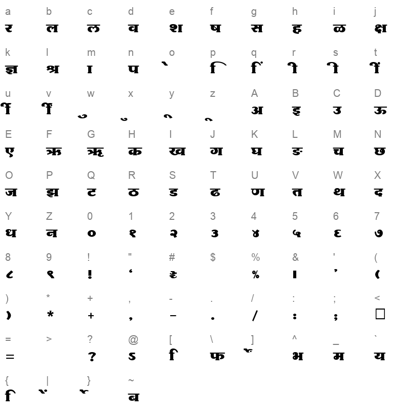 SHREE DEV 1265 Regular Character Map