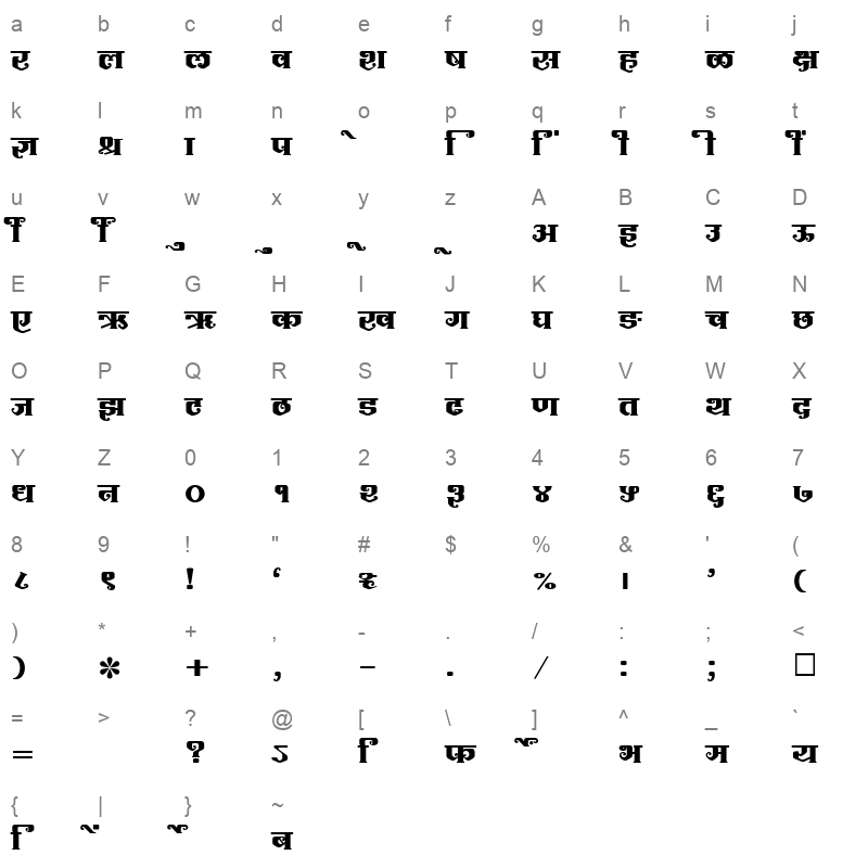 SHREE DEV 1276 Regular Character Map