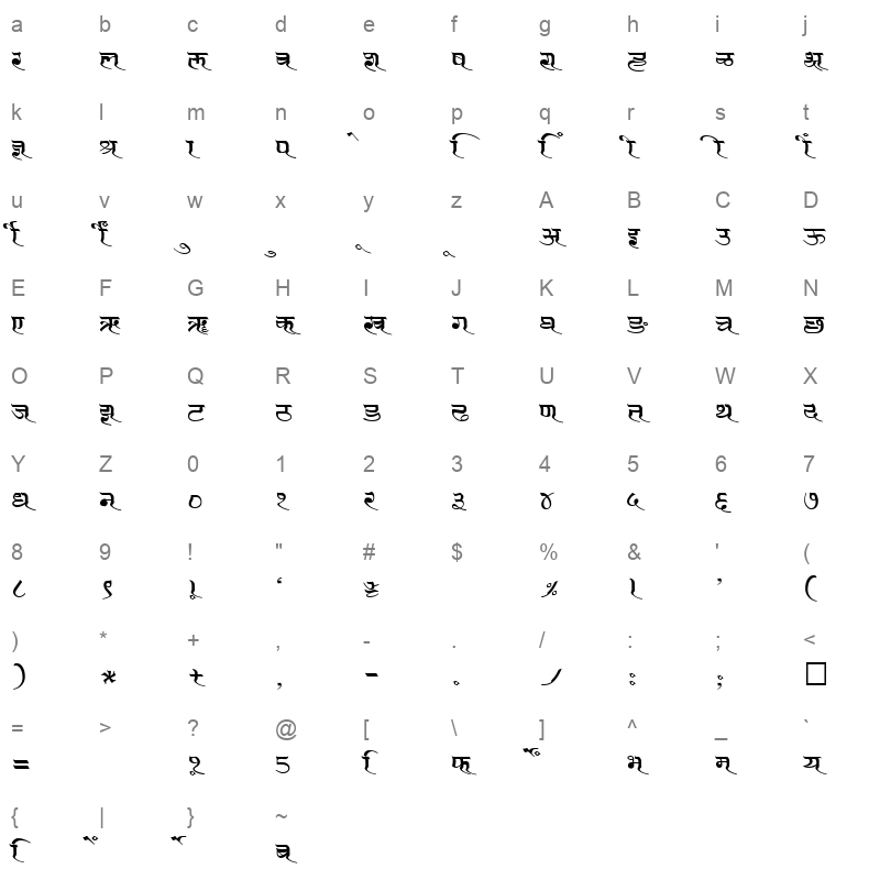 SHREE DEV 1281 Regular Character Map