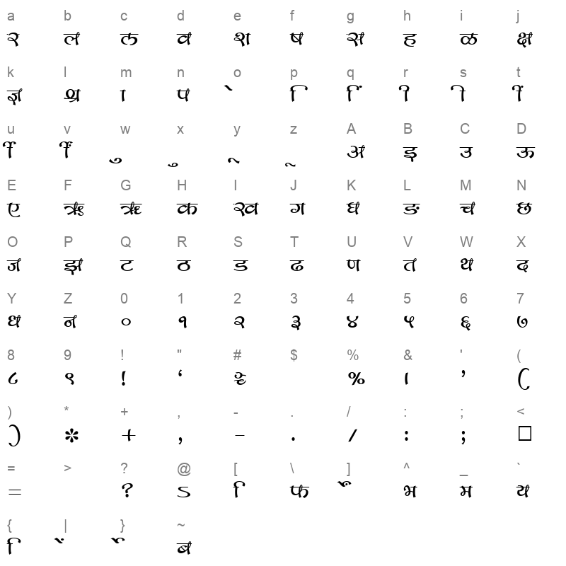 SHREE DEV 1282 Regular Character Map