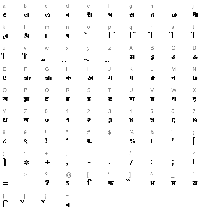 SHREE DEV 2301 Regular Character Map