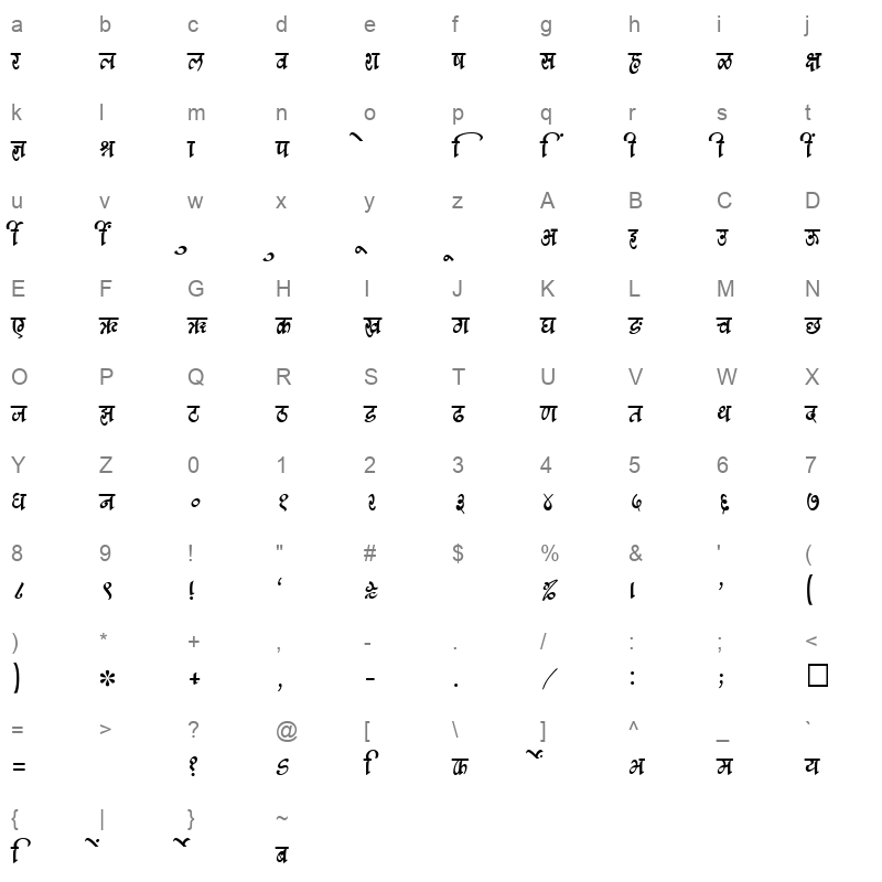SHREE DEV 2305 Regular Character Map