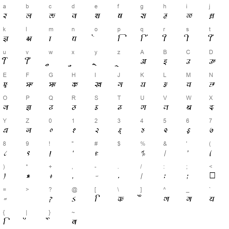 SHREE DEV 2306 Regular Character Map