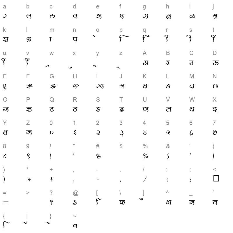 SHREE DEV 2308 Regular Character Map