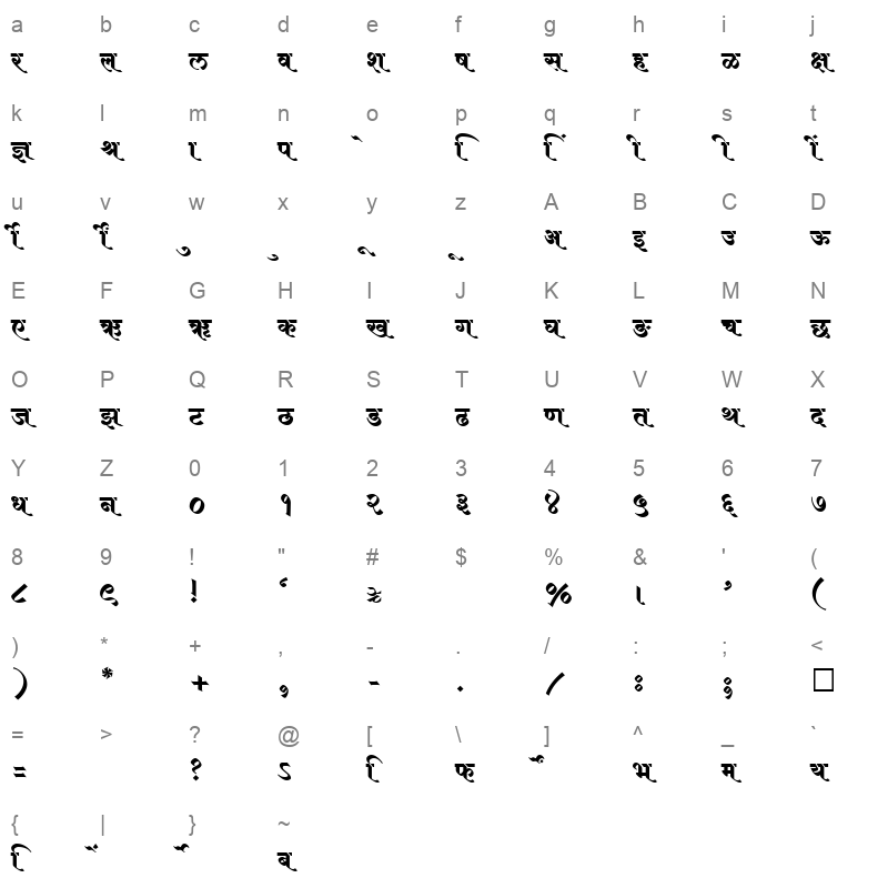 SHREE DEV 2311 Regular Character Map
