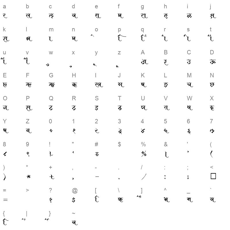 SHREE DEV 2313 Regular Character Map