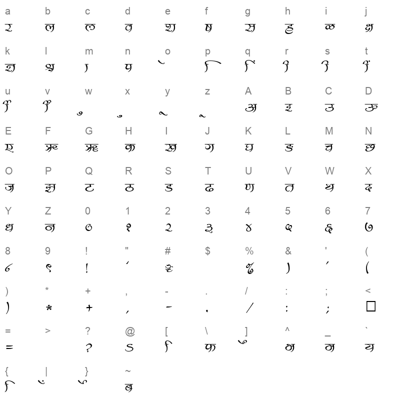 SHREE DEV 2314 Regular Character Map