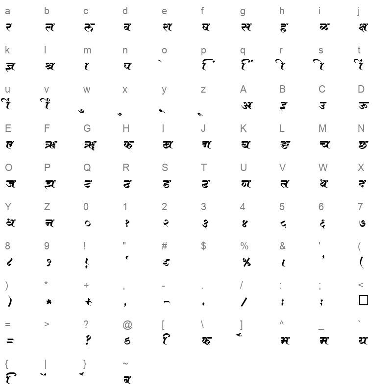 SHREE DEV 2318 Regular Character Map