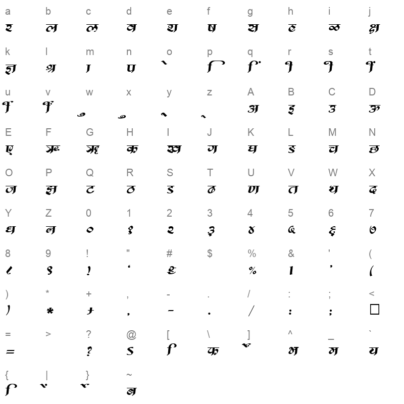 SHREE DEV 2319 Regular Character Map