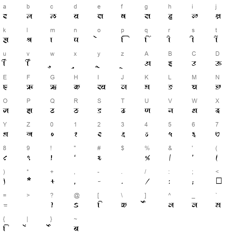SHREE DEV 2320 Regular Character Map