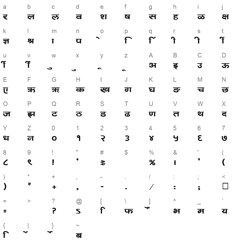 SHREE DEV 2324 Regular Character Map