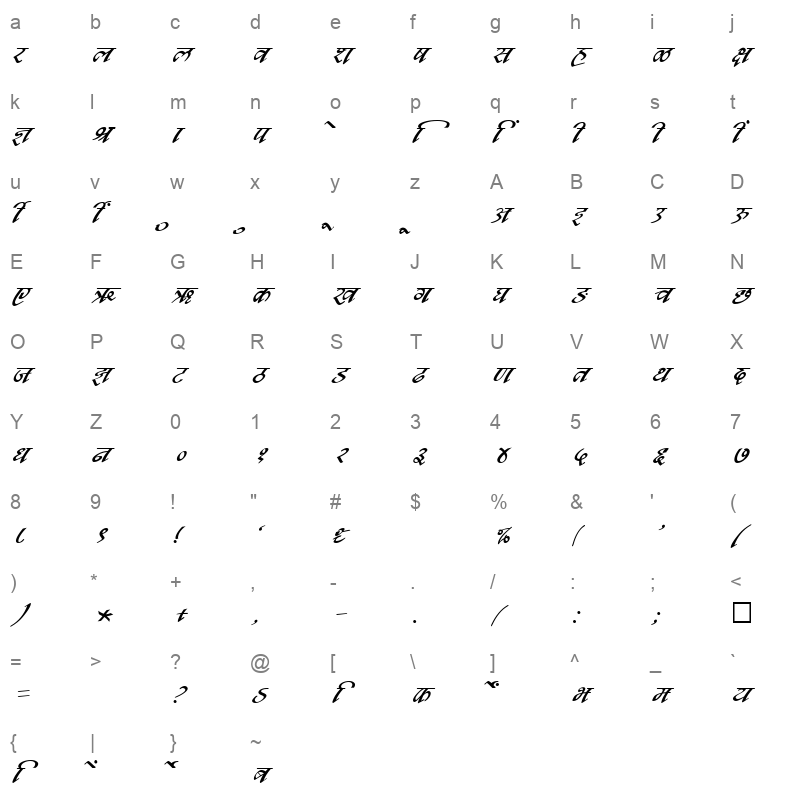 SHREE DEV 2325 Regular Character Map