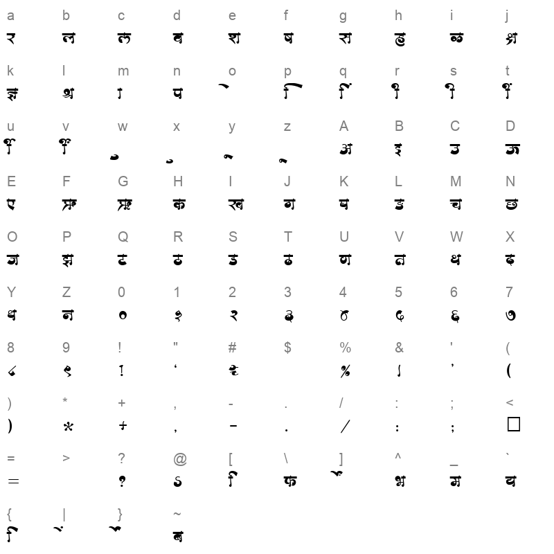 SHREE DEV 2326 Regular Character Map