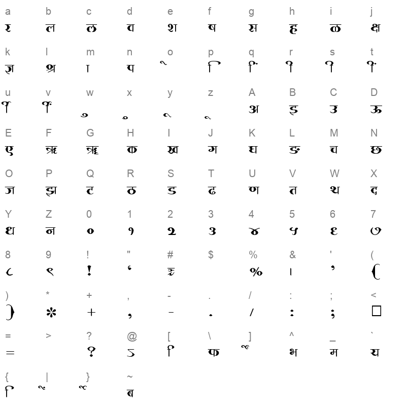 SHREE DEV 2327 Regular Character Map