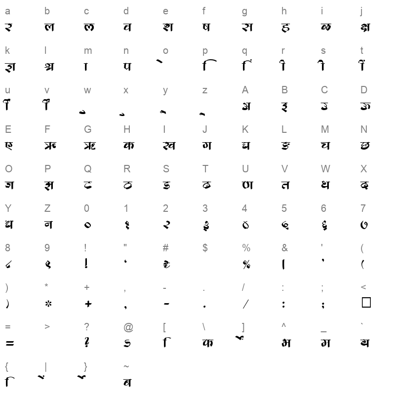 SHREE DEV 2328 Regular Character Map